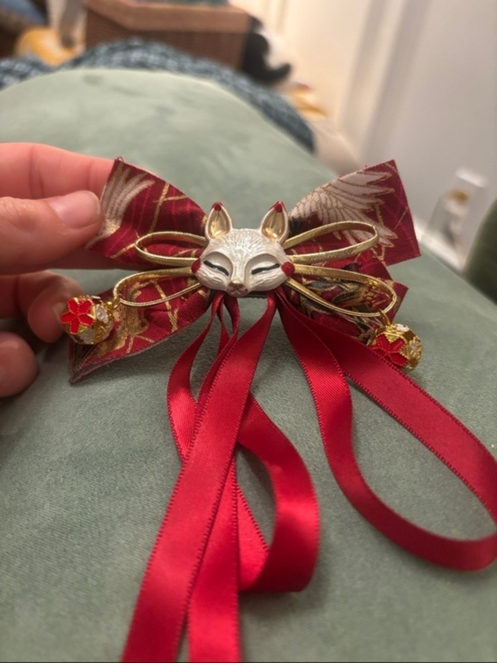 Red Ribbon Fox/cat Bow Hair Clip